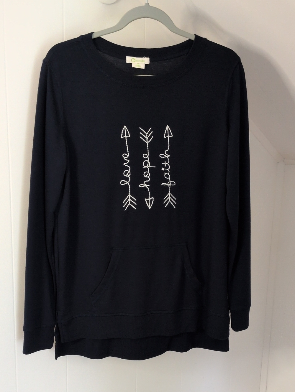 C. Wonder Navy Blue Pullover Sweatshirt with White Arrow Embroidery